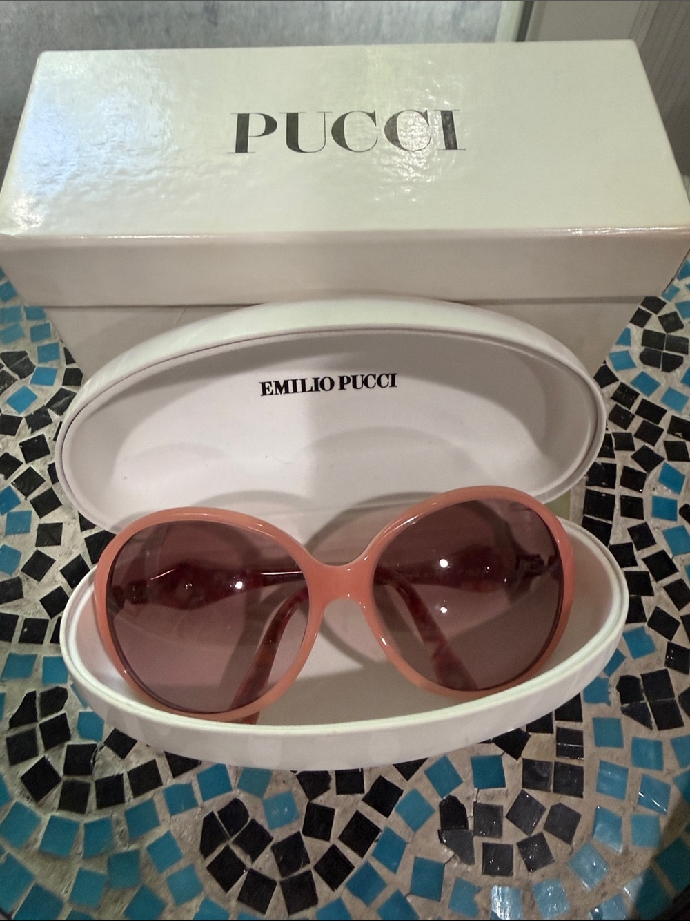 Emilio Pucci Peach-Pink Oversized Round Women's Sunglasses